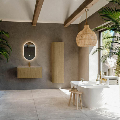 Mondiaz KURVE-DLUX Ensemble de meubles de salle de bains - 90x46x40cm - 1 tiroir - lavabo solid surface - central - 1 trou de robinet - Dusk