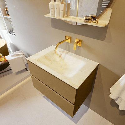 Mondiaz VICA-DLUX ensemble de meuble de salle de bain - 70cm - meuble sous-vasque oro - 2 tiroirs - lavabo encastrée cloud milieu - sans trous de robinet - version haute de 60cm - frape