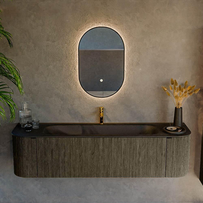 Mondiaz KURVE Ensemble de meuble salle de bain - 170x46x40cm - 1 tiroir - 2 portes - lavabo en solid surface - milieu - 1 trou de robinet - Shadow