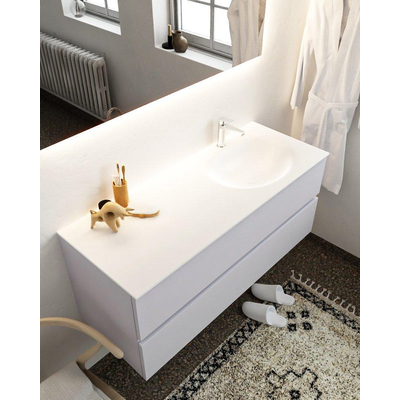 Mondiaz VICA ensemble de meuble de salle de bain - 120cm - meuble sous-vasque cale - 2 tiroirs - lavabo moon droite - 1 trou de robinet - miroir LED - version XL 60cm haut