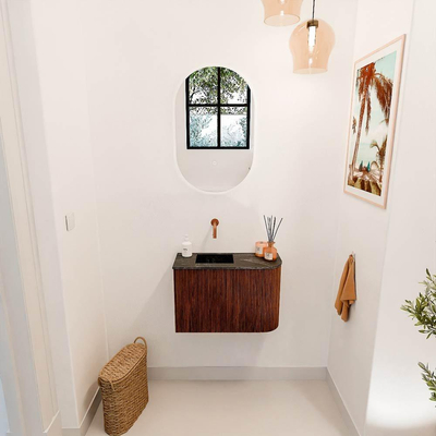 Mondiaz JOYA-DLUX 61.6cm toiletmeubel - ronding rechts kleur Ruby - Wastafel FAYE positie Links Zonder kraangat kleur Lava.