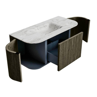 Mondiaz KURVE-DLUX Badkamermeubelset - 100x46x40cm - 1 lade - 2 deuren - wastafel solid surface - midden - 1 kraangat - Shadow