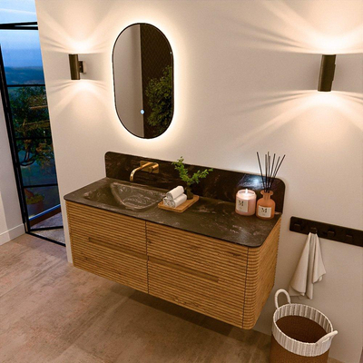 Mondiaz CIRO-DLUX Badkamermeubelset - 130x45x50cm - Solid surface wastafel Lava - 1 wasbak Links - zonder kraangaten - 4 lades - Oak