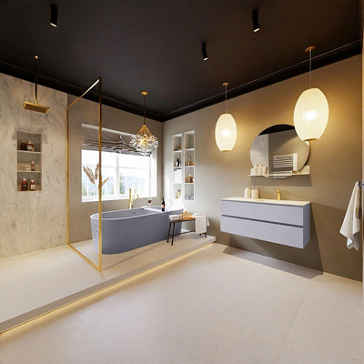 MONDIAZ VICA-DLUX Ensemble meuble de salle de bains - 110cm - meuble bas cale- 2 tiroirs - lavabo encastré cloud à droite - 1 trou de robinet - version haute 60cm - opalo