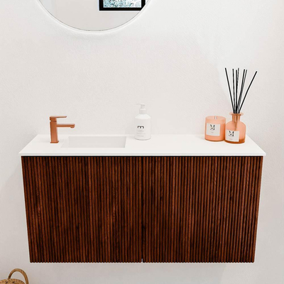 Mondiaz JOYA 80cm toiletmeubel - kleur Ruby - Wastafel FAYE positie Links 1 kraangat kleur Talc.