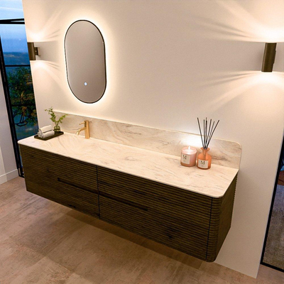 Mondiaz CIRO-DLUX Ensemble de meubles de salle de bains - 190x45x50cm - Plan vasque solid surface Ostra - 1 lavabo à gauche - 1 trou de robinet - 4 tiroirs - Shadow