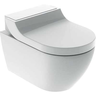 Geberit AquaClean Tuma Comfort WC japonais suspendu blanc sans bride avec panneau de commande mural blanc brillant