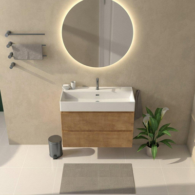 Saniclass Holz Atelier Badkamermeubelset - 100x45x72cm - Legend keramische wastafel wit - 1 wasbak - 1 kraangat - 2 lades - mat eiken natural (hout)