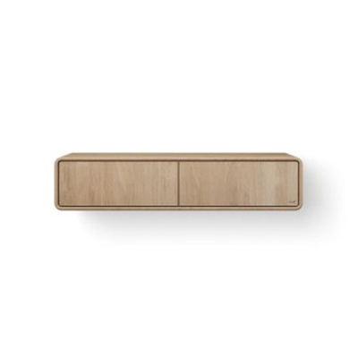 Looox Wooden Rounded – Meuble de salle de bains – 30 × 140 × 46 cm – 2 tiroirs – chêne gris