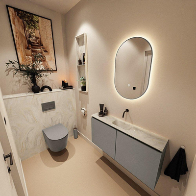 MONDIAZ TURE-DLUX Meuble toilette - 100cm - Smoke - EDEN - vasque Ostra - position centrale - sans trou de robinet