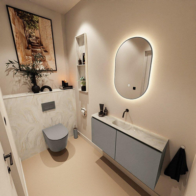 MONDIAZ TURE-DLUX meuble WC 100cm Smoke. Lavabo EDEN Ostra position milieu. Sans trou de robinet.
