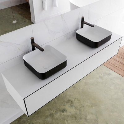 Mondiaz Lagom Meuble salle de bains 160x30.9x45cm Solid Surface Urban 2 tiroirs avec lavabo BINX vasque à poser double 2 trous de robinet