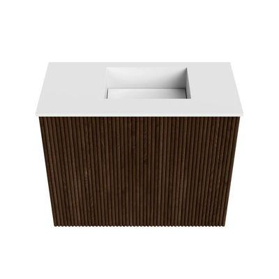Mondiaz JOYA 50cm meuble de toilette - couleur Walnut - Lavabo FAYE position Droite Sans trou de robinet couleur Talc.