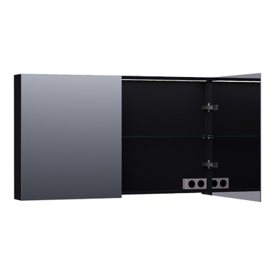 BRAUER Impress Deluxe spiegelkast - 120x70x15cm - interne en externe verlichting - 2 dubbelzijdige spiegeldeuren - mat zwart SHOWROOMMODEL
