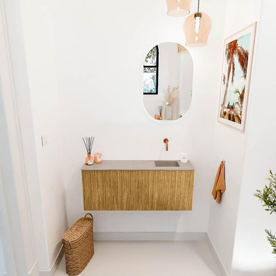 Mondiaz JOYA-DLUX 100cm toiletmeubel - kleur Oak - Wastafel FAYE positie Rechts Zonder kraangat kleur Saba.