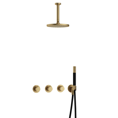 Hotbath Cobber IBS70 Regendoucheset - inbouw - 15cm plafondarm - 20cm ronde hoofddouche - staafhanddouche - geborsteld messing goud