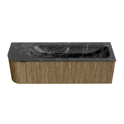 Mondiaz KURVE-DLUX Badkamermeubelset - 145x46x40cm - 1 lade - 1 deur - wastafel solid surface - rechts - 1 kraangat - Dusk