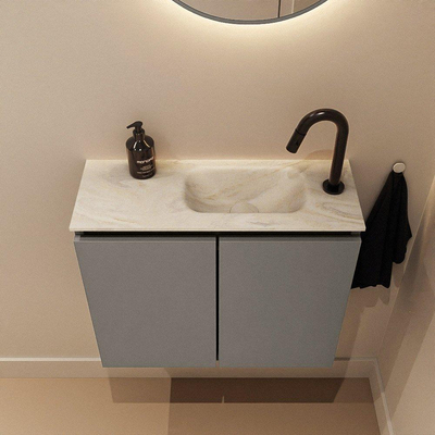 MONDIAZ TURE-DLUX Meuble toilette - 60cm - Smoke - EDEN - vasque Ostra - position droite - 1 trou de robinet