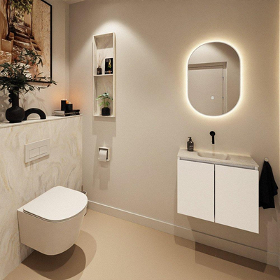MONDIAZ TURE-DLUX Meuble toilette - 60cm - Talc - EDEN - vasque Ostra - position centrale - sans trou de robinet