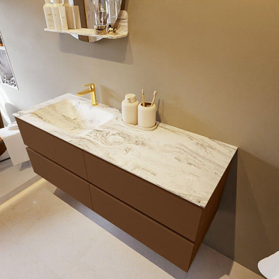 Mondiaz VICA-DLUX ensemble de meuble de salle de bain - 130cm - meuble sous-vasque repos - 4 tiroirs - lavabo encastré cloud gauche - 1 trou de robinet - version haute de 60cm - glace