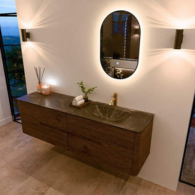 Mondiaz CIRO-DLUX Ensemble de meubles de salle de bains - 170x45x50cm - Lavabo solid surface Lava - 1 vasque à droite - 1 trou de robinet - 4 tiroirs - Dusk