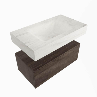 Mondiaz ALAN-DLUX Ensemble meuble de salle de bains - 120x46cm - 1 tiroir - lavabo suspendu - sans trous de robinet - 1 central - brun foncé (chêne foncé)