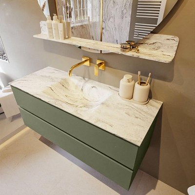 Mondiaz VICA-DLUX ensemble de meuble de salle de bain - 120cm - meuble sous-vasque armée - 2 tiroirs - lavabo encastré nuage milieu - sans trous de robinet - version haute de 60cm - glace