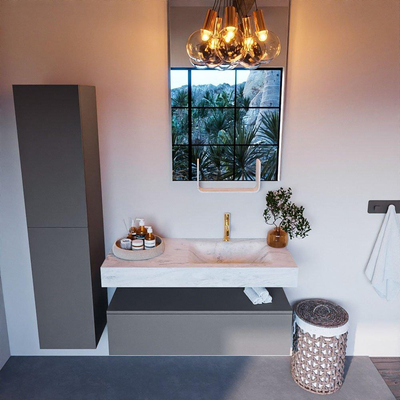 Mondiaz ALAN-DLUX Ensemble de meuble - 110cm - meuble Plata mat - 1 tiroir - Lavabo Cloud Opalo suspendu - vasque Droite - 1 trou de robinet