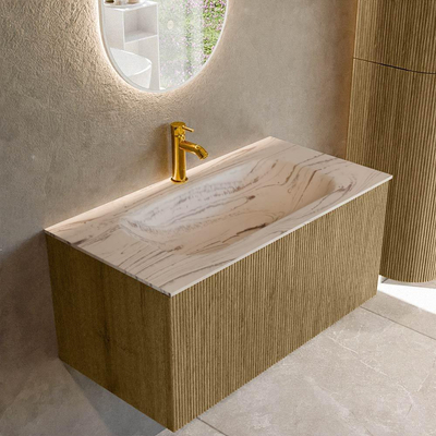 MONDIAZ KURVE-DLUX Meuble de salle de bains 90cm couleur Dusk avec 1 tiroir et 0 porte. Lavabo BIG SMALL Milieu 1 trou de robinet Nata.