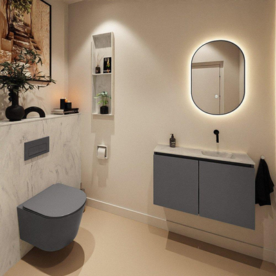 MONDIAZ TURE-DLUX 80cm toiletmeubel Dark Grey. EDEN wastafel Opalo positie rechts. Zonder kraangat.
