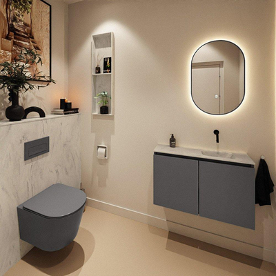MONDIAZ TURE-DLUX Meuble toilette - 80cm - Dark Grey - EDEN - vasque Opalo - position droite - sans trou de robinet