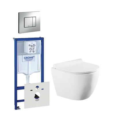 QeramiQ Salina Compact toiletset bestaande uit inbouwreservoir, compact wandcloset met toiletzitting en bedieningsplaat verticaal/horizontaal chroom