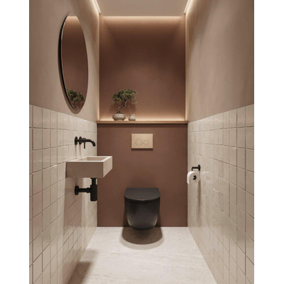 QeramiQ Dely Ensemble de WC - réservoir encastré Qeramiq Flush - abattant 35mm - plaque de commande taupe en plastique - boutons ronds - noir mat