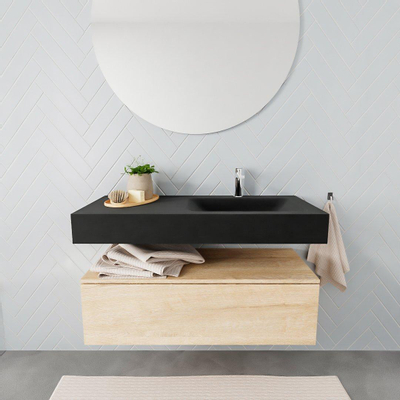 MONDIAZ ALAN 100cm - meuble sous-vasque - chêne blanchi - 1 tiroir - lavabo suspendu - cuve à droite - 1 trou de robinet - urban