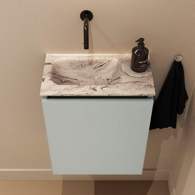MONDIAZ TURE-DLUX Meuble toilette - 40cm - Greey - EDEN - vasque Glace - position gauche - sans trou de robinet