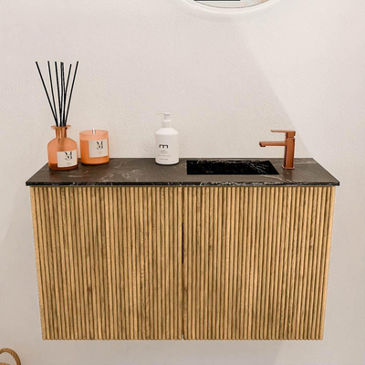 Mondiaz JOYA-DLUX 70cm toiletmeubel - kleur Oak - Wastafel FAYE positie Rechts 1 kraangat kleur Lava.