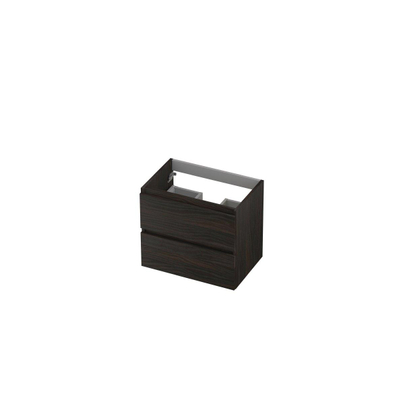 INK Wastafelonderkast - 60x40x52cm - 2 lades - greeploos - met houten keerlijst - MFC - Intens eiken