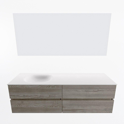 Mondiaz Vica ensemble de meuble de salle de bain - 160cm - meuble sous-vasque marron clair gris - 4 tiroirs - lavabo lune gauche - sans trous de robinet - couleur talc - miroir LED - version XL 60cm de haut