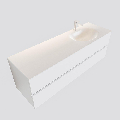 Mondiaz VICA Meuble Talc avec 2 tiroirs 150x50x45cm vasque lavabo Moon droite 1 trou de robinet