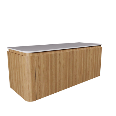 Saniclass Terra Ensemble meuble de salle de bain - 120x42x45,5 cm - plan de surface solide blanc mat - 2 tiroirs - Sandwood (chêne clair)