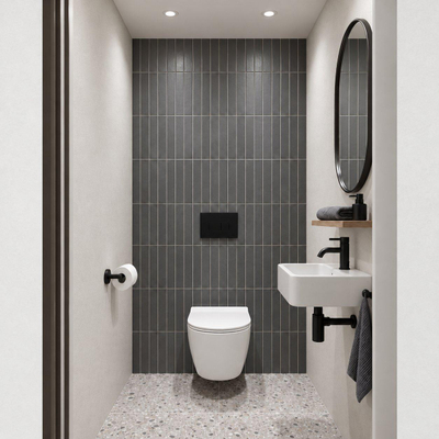 Adema Salina 2.0 Toiletset - 48.5x36x32cm - diepspoel - spoelrandloos - QeramiQ inbouwreservoir - softclose - quickrelease - toiletzitting - mat zwarte kunststof bedieningsplaat - rechthoekige knoppen - wit