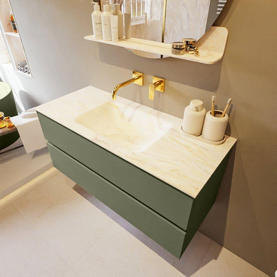 Mondiaz VICA-DLUX ensemble de meuble de salle de bain - 110cm - meuble sous-vasque armée - 2 tiroirs - lavabo encastré nuage milieu - sans trous de robinet - version haute de 60cm - ostra