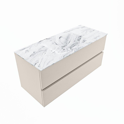 Mondiaz VICA-DLUX ensemble de meuble de salle de bain - 110cm - meuble sous-vasque lin - 2 tiroirs - lavabo encastrée nuage milieu - sans trous de robinet - version haute de 60cm - glace