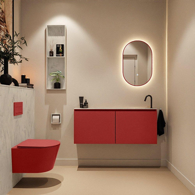 MONDIAZ TURE-DLUX Meuble toilette - 120cm - Fire - EDEN - vasque Opalo - position droite - 1 trou de robinet
