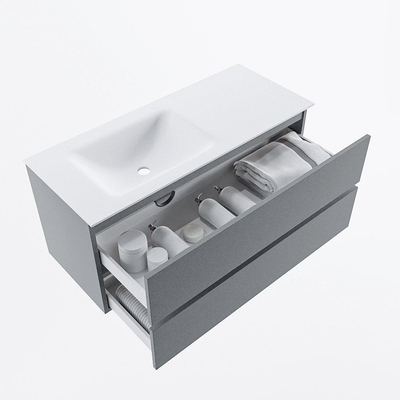 Mondiaz VICA Ensemble de meuble de salle de bain - 110cm - meuble sous-vasque plata - 2 tiroirs - lavabo cloud gauche - 1 trou de robinet - version haute de 60cm - talc