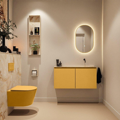 MONDIAZ TURE-DLUX 100cm toiletmeubel Ocher. EDEN wastafel Frappe positie rechts. Zonder kraangat.