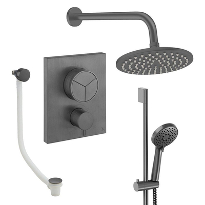 Crosswater MPRO Regendoucheset inbouw - 2 hendels - badafvoer - 20cm douchekop - handdouche - glijstang - wandarm - slate gunmetal (antraciet)