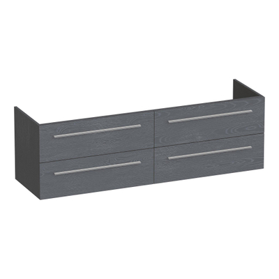 BRAUER Trust meuble sous lavabo 160 excl. poignées à poser 4 tiroirs softclose et 2 découpes pour siphon - Gris Bois