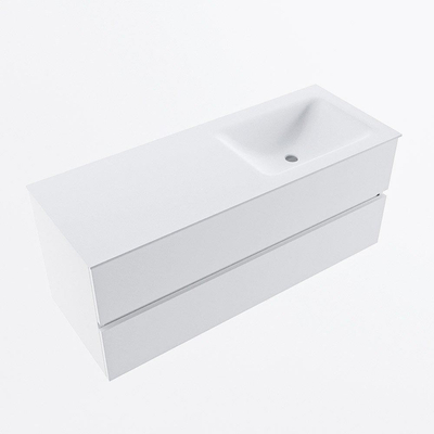 Mondiaz VICA ensemble de meuble de salle de bain - 120cm - meuble sous-vasque talc - 2 tiroirs - lavabo cloud droite - sans trous de robinet - version haute de 60cm - talc