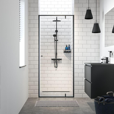 Sealskin Contour porte pivotante pour niche 90 cm, 200 cm de hauteur, noir, verre de sécurité clair 6 mm